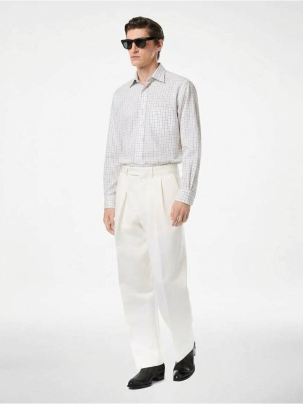 Ermenegildo Zegna Alta Sartoria Men’s White Grey Check Cotton Shirt 41/16 Luxury